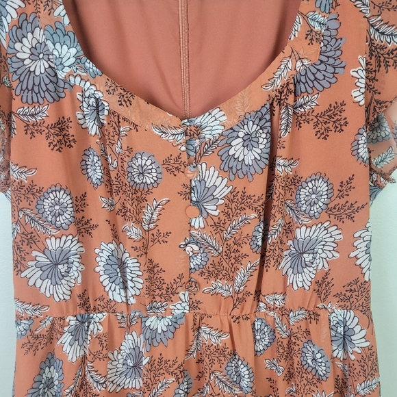 Madewell sheer sleeve button front midi dress floral burnt orange 4 - Picture 4 of 16